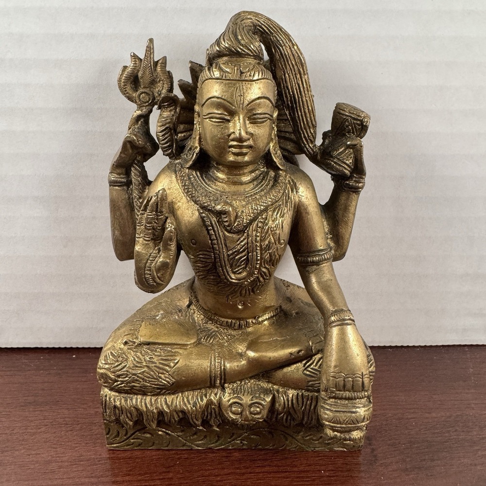 Brass Lord Shiva Statue Idol Sculpture Hindu God Shiv Murti Home Decor 5 Inch